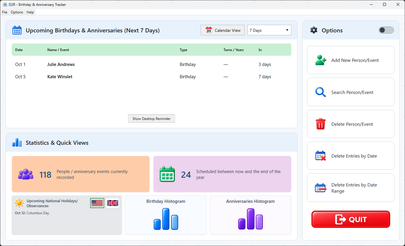 D2R main dashboard in light mode